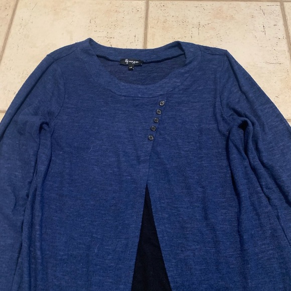 💜 Lily Morgan Blue & Black Split Front Layered Tunic Top LG - Picture 4 of 6